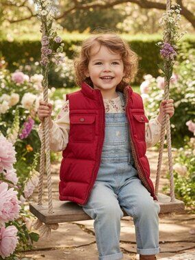 Baby Gap 4 Yrs Old Boy's Puffer Vest Burgundy Polyester Outer Cotton Plaid Liner